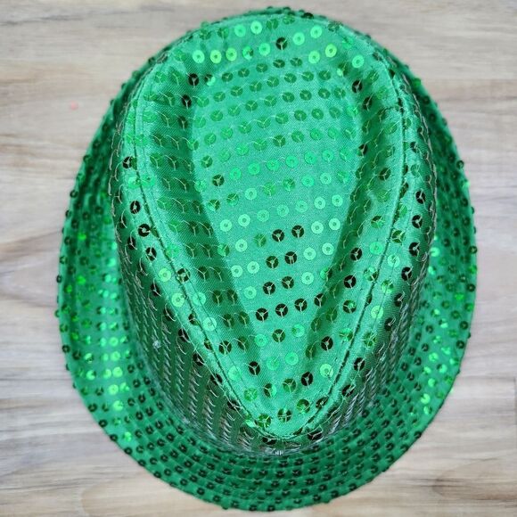 🔺️NWOT Green Sequined Light-Up Fedora Hat - Picture 6 of 8